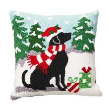 Load image into Gallery viewer, 14&quot;L Hooked Christmas Dog Throw Pillow
