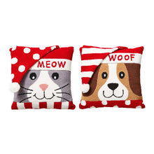 Load image into Gallery viewer, 14&quot;L Hooked 3D Meow &amp; Woof Throw Pillows, Set of 2
