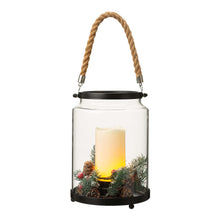 Load image into Gallery viewer, 8.5&quot;H Christmas Greenery Glass Lantern
