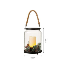 Load image into Gallery viewer, 8.5&quot;H Christmas Greenery Glass Lantern
