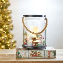 Load image into Gallery viewer, 8.5&quot;H Christmas Greenery Glass Lantern

