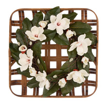 Load image into Gallery viewer, 24&quot;D Magnolia Wreath with 24&quot;L Bamboo Basket
