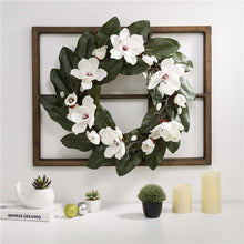 Load image into Gallery viewer, 28&quot;H Wooden Window Frame with 24&quot;D Magnolia Wreath
