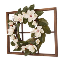 Load image into Gallery viewer, 28&quot;H Wooden Window Frame with 24&quot;D Magnolia Wreath
