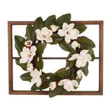 Load image into Gallery viewer, 28&quot;H Wooden Window Frame with 24&quot;D Magnolia Wreath
