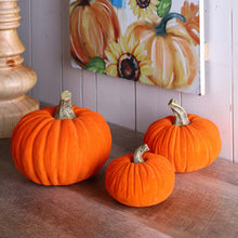 Load image into Gallery viewer, Orange Velvet/Resin Pumpkins Decor, Set of 3
