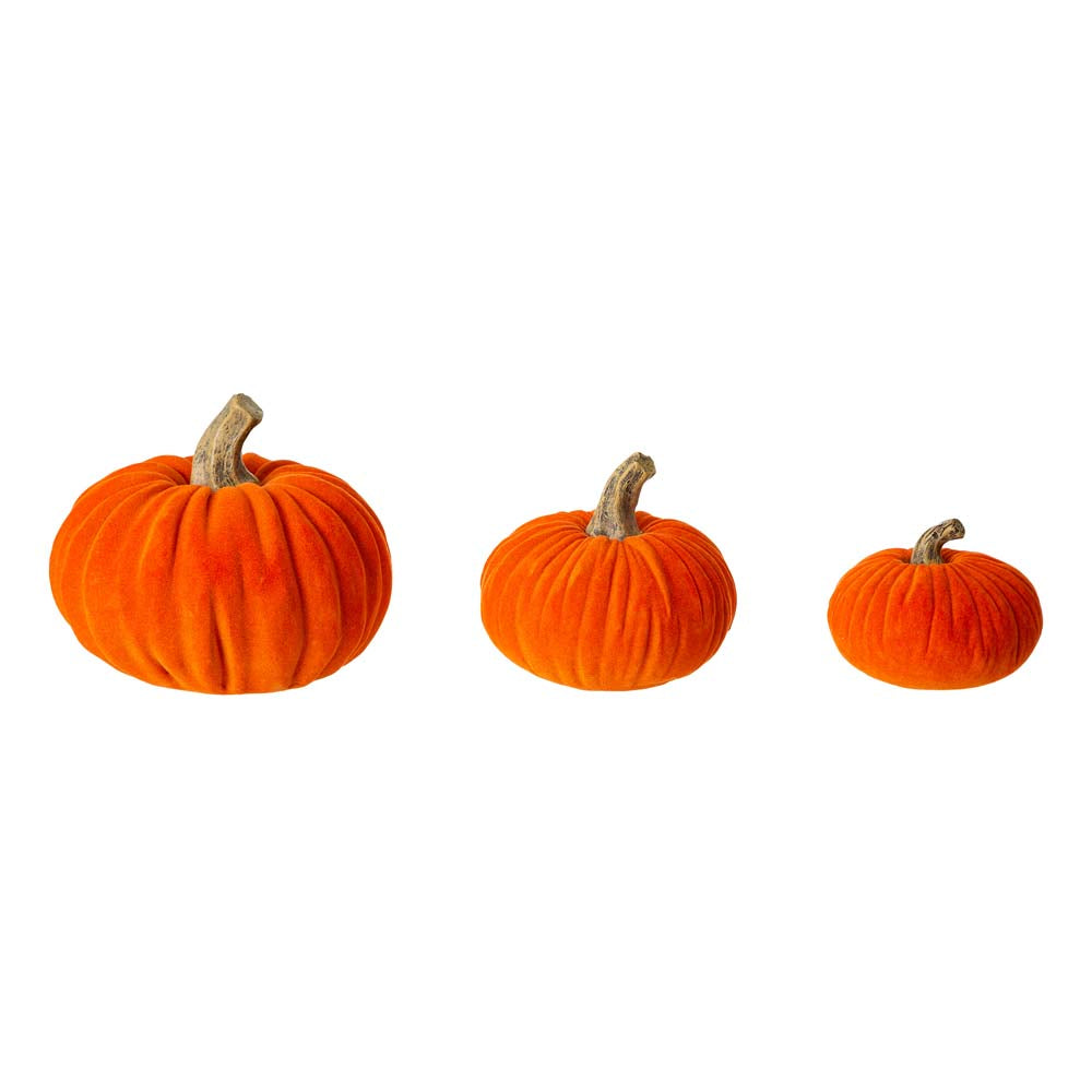 Orange Velvet/Resin Pumpkins Decor, Set of 3