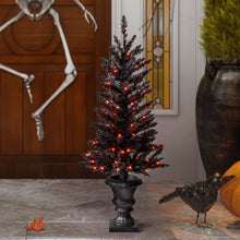Load image into Gallery viewer, 4 ft Lighted Black PVC Tips Porch Tree With 100 Orange LED Lights
