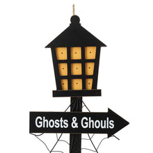 Load image into Gallery viewer, 42&quot;H Lighted Halloween Wooden Street Lamp Design Yard Stake
