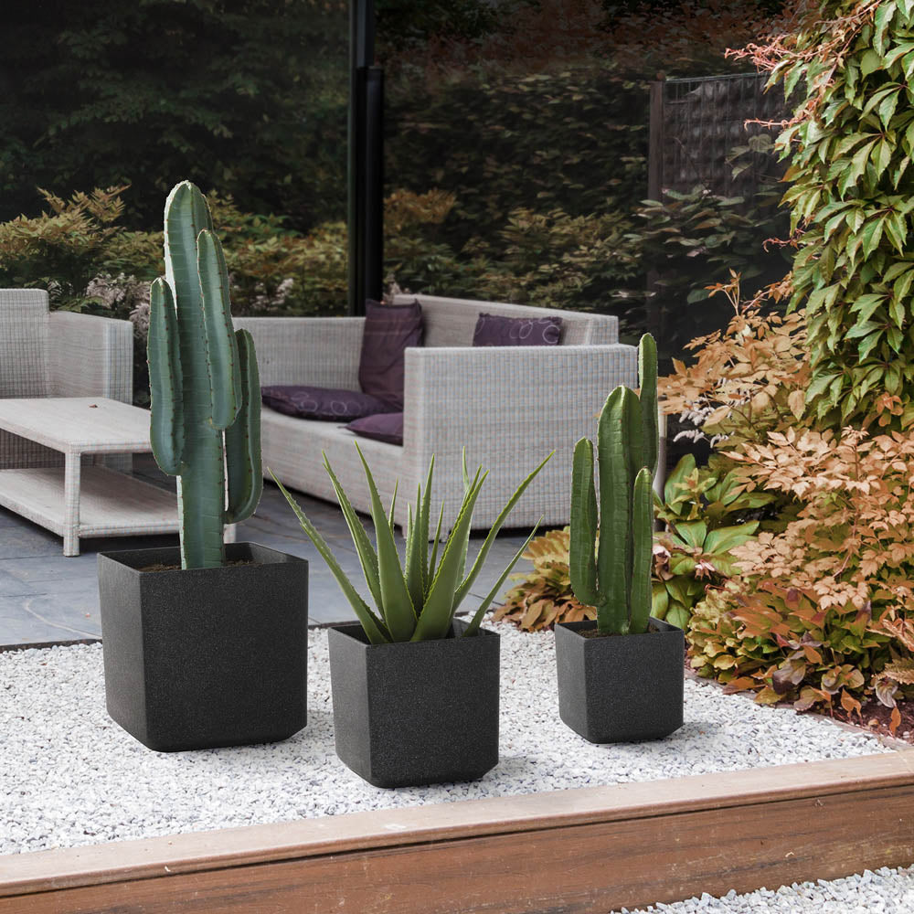 Eco-friendly Large Faux Marble Square Plastic Pot Planters, Set of 3