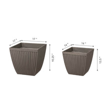Load image into Gallery viewer, Eco-friendly Large Faux Concrete Square Plastic Fluted Pot Planters, Set of 2
