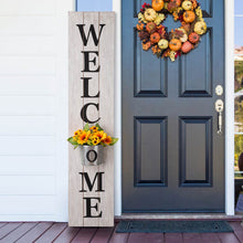 Load image into Gallery viewer, 42&quot;H Wooden White WELCOME Porch Sign with Metal Planter
