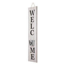 Load image into Gallery viewer, 42&quot;H Wooden White WELCOME Porch Sign with Metal Planter
