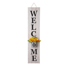 Load image into Gallery viewer, 42&quot;H Wooden White WELCOME Porch Sign with Metal Planter
