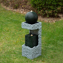 Load image into Gallery viewer, 34.75&quot;H Modern Black and Grey Contrast Geometric Outdoor Fountain with LED Light and Pump
