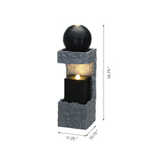 Load image into Gallery viewer, 34.75&quot;H Modern Black and Grey Contrast Geometric Outdoor Fountain with LED Light and Pump

