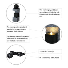 Load image into Gallery viewer, 34.75&quot;H Modern Black and Grey Contrast Geometric Outdoor Fountain with LED Light and Pump
