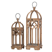Load image into Gallery viewer, Farmhouse Natural Wooden Church Window Lanterns, Set of 2
