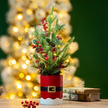 Load image into Gallery viewer, 22&quot;H Lighted Santa Belt Potted Artificial Table Tree
