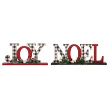 Load image into Gallery viewer, Set of 2 Christmas Wooden Plaid JOY &amp; NOEL Table Decors
