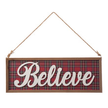 Load image into Gallery viewer, 24&quot;L Wooden Double-signed Peace &amp; Believe Hanging Sign Wall Decor
