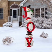Load image into Gallery viewer, Metal Vertical or Horizontal &quot;JOY&quot; Snowman Family Yard Stake, Set Of 3
