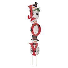Load image into Gallery viewer, Metal Vertical or Horizontal &quot;JOY&quot; Snowman Family Yard Stake, Set Of 3
