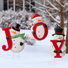 Load image into Gallery viewer, Metal Vertical or Horizontal &quot;JOY&quot; Snowman Family Yard Stake, Set Of 3

