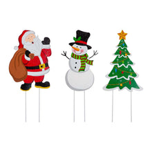Load image into Gallery viewer, 24&quot;H Set of 3 Metal Santa/Snowman/Tree Yard Stake or Wall Décor (2 Functions)

