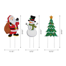Load image into Gallery viewer, 24&quot;H Set of 3 Metal Santa/Snowman/Tree Yard Stake or Wall Décor (2 Functions)
