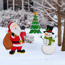 Load image into Gallery viewer, 24&quot;H Set of 3 Metal Santa/Snowman/Tree Yard Stake or Wall Décor (2 Functions)
