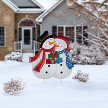 Load image into Gallery viewer, 30&quot;H Metal Lovely Snowman Couple Yard Stake or Standing Decor or Wall Décor (3 Functions)
