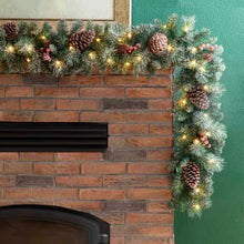 Load image into Gallery viewer, 9 ft. Pre-Lit Glittered Pine Cone Christmas Garland with 50 Warm White LED Lights

