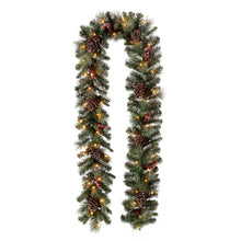Load image into Gallery viewer, 9 ft. Pre-Lit Glittered Pine Cone Christmas Garland with 50 Warm White LED Lights
