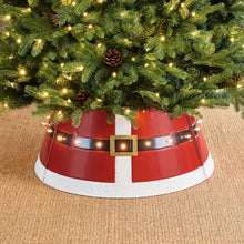 Load image into Gallery viewer, 22&quot;D Red Metal Santa Belt Tree Collar with Light String
