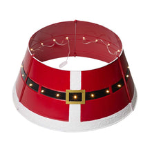 Load image into Gallery viewer, 22&quot;D Red Metal Santa Belt Tree Collar with Light String
