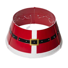 Load image into Gallery viewer, 22&quot;D Red Metal Santa Belt Tree Collar with Light String
