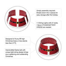 Load image into Gallery viewer, 22&quot;D Red Metal Santa Belt Tree Collar with Light String
