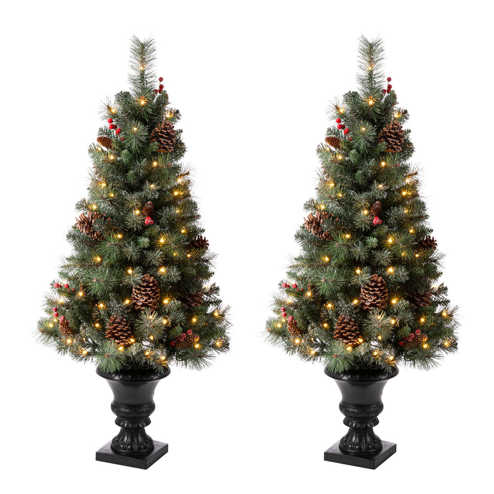 4ft Flocked Artificial Christmas Tree With 100 Warm White Light, Set of 2