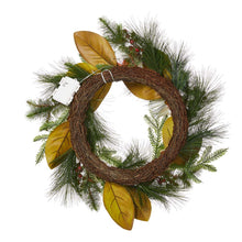 Load image into Gallery viewer, 24"D Iced Magnolia Berry Pine Wreath With Lights
