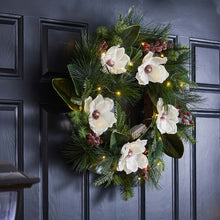 Load image into Gallery viewer, 24"D Iced Magnolia Berry Pine Wreath With Lights
