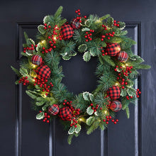Load image into Gallery viewer, 24&quot;D Ornament Berry Holly Pine Wreath With Lights
