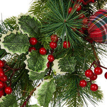Load image into Gallery viewer, 24&quot;D Ornament Berry Holly Pine Wreath With Lights
