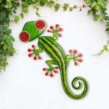 Load image into Gallery viewer, 24.25&quot;L Whimsical Metal Watermelon Gecko Wall Décor
